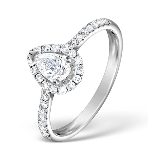 Halo Engagement Ring Ella 0.81ct VS Pear Shape Diamond 18K White Gold